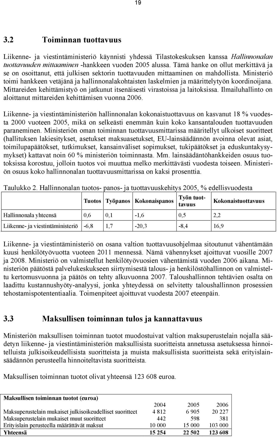 Ministeriö toimi hankkeen vetäjänä ja hallinnonalakohtaisten laskelmien ja määrittelytyön koordinoijana. Mittareiden kehittämistyö on jatkunut itsenäisesti virastoissa ja laitoksissa.