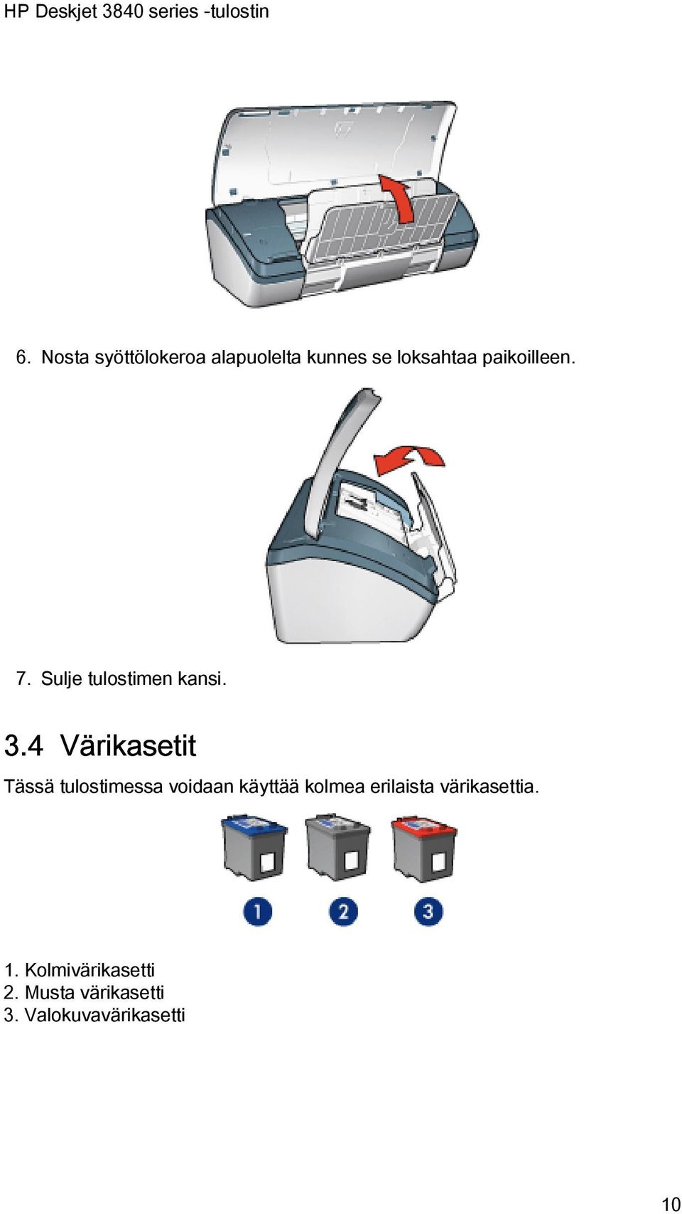 4 Värikasetit Tässä tulostimessa voidaan käyttää kolmea