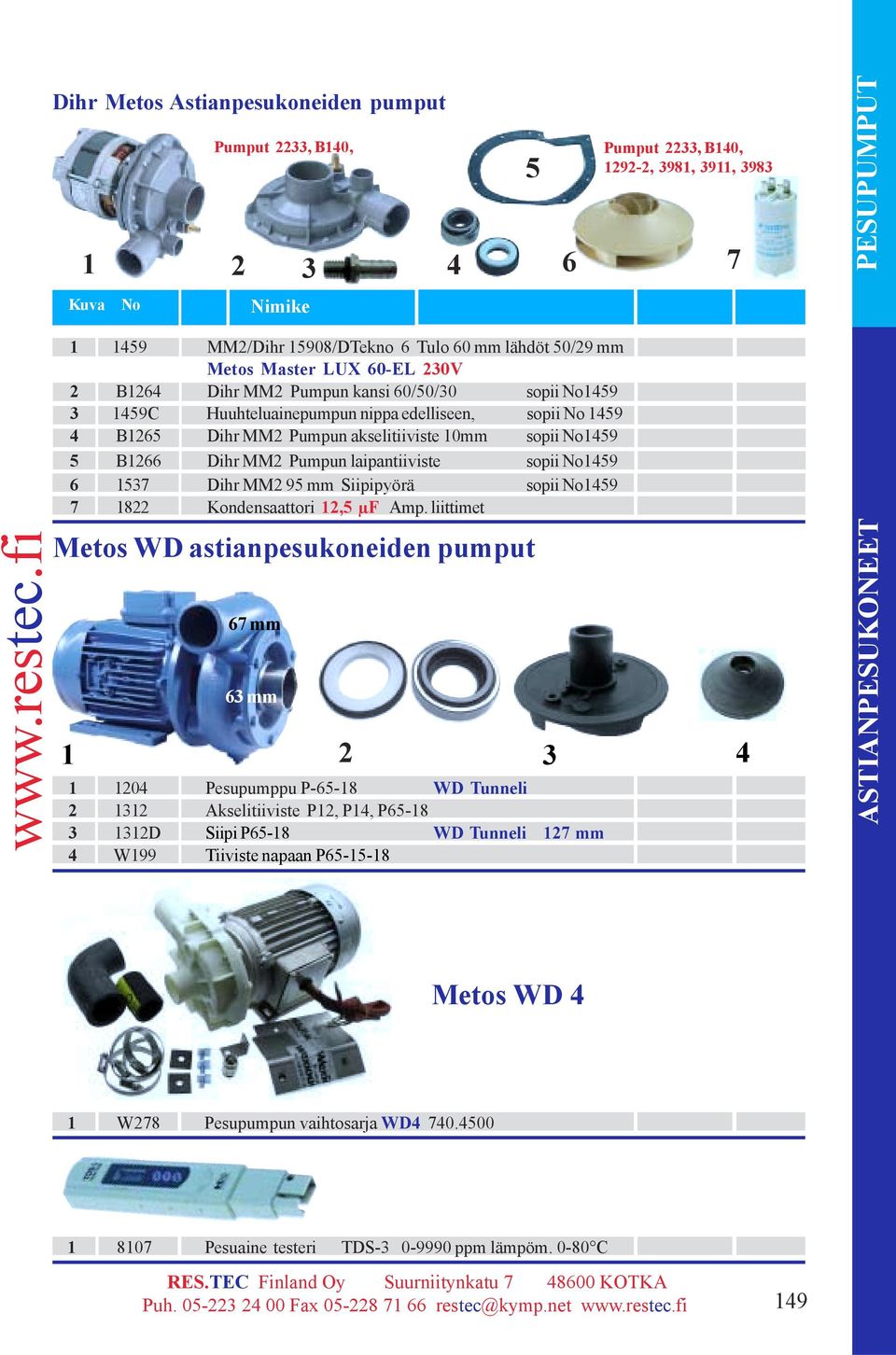 B1265 Dihr MM2 Pumpun akselitiiviste 10mm sopii No159 5 B1266 Dihr MM2 Pumpun laipantiiviste sopii No159 6 1537 Dihr MM2 95 mm Siipipyörä sopii No159 7 1822 Kondensaattori 12,5 µf Amp.