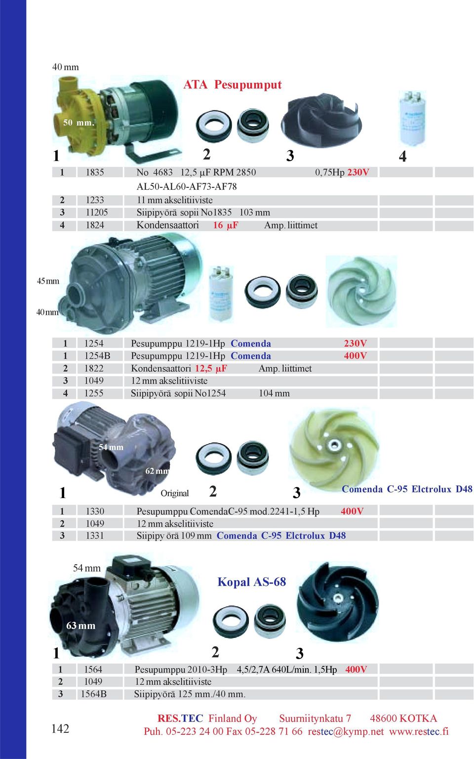 liittimet 5 mm 62 mm 0 mm 1 125 Pesupumppu 1219-1Hp Comenda 230V 1 125B Pesupumppu 1219-1Hp Comenda 00V 2 1822 Kondensaattori 12,5 µf Amp.