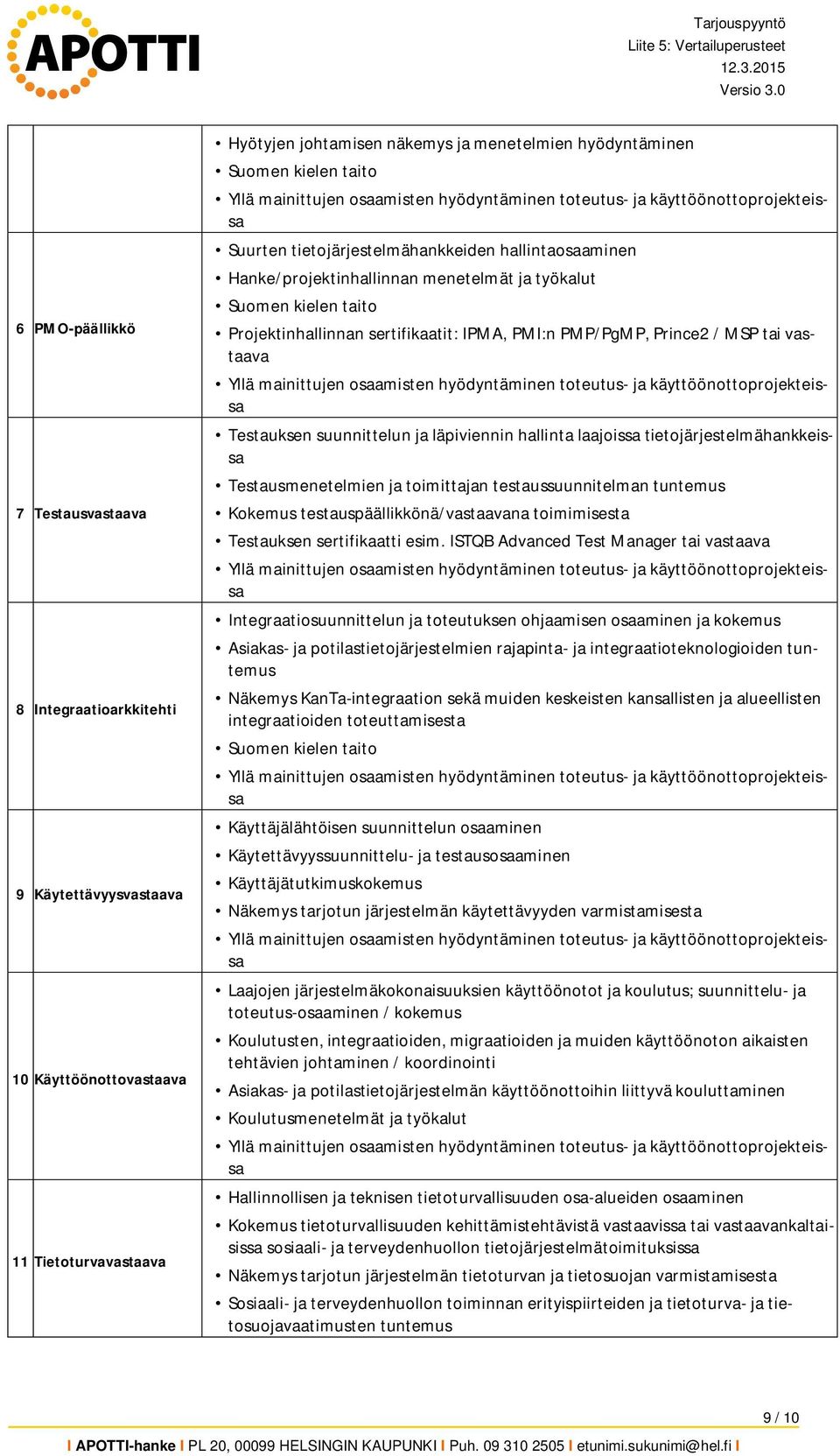 tai vastaava Testauksen suunnittelun ja läpiviennin hallinta laajoissa tietojärjestelmähankkeissa Testausmenetelmien ja toimittajan testaussuunnitelman tuntemus Kokemus testauspäällikkönä/vastaavana