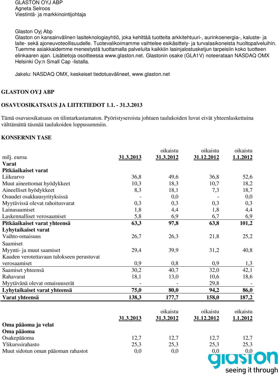 Tuemme asiakkaidemme menestystä tuottamalla palveluita kaikkiin lasinjalostusketjun tarpeisiin koko tuotteen elinkaaren ajan. Lisätietoja osoitteessa www.glaston.net.
