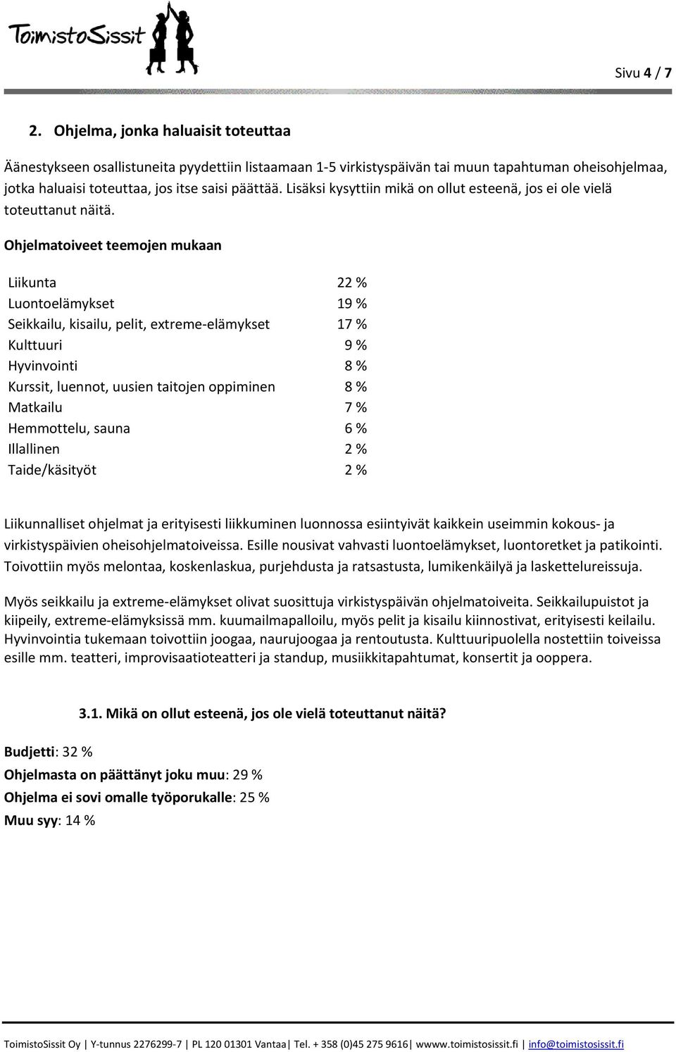 Lisäksi kysyttiin mikä on ollut esteenä, jos ei ole vielä toteuttanut näitä.