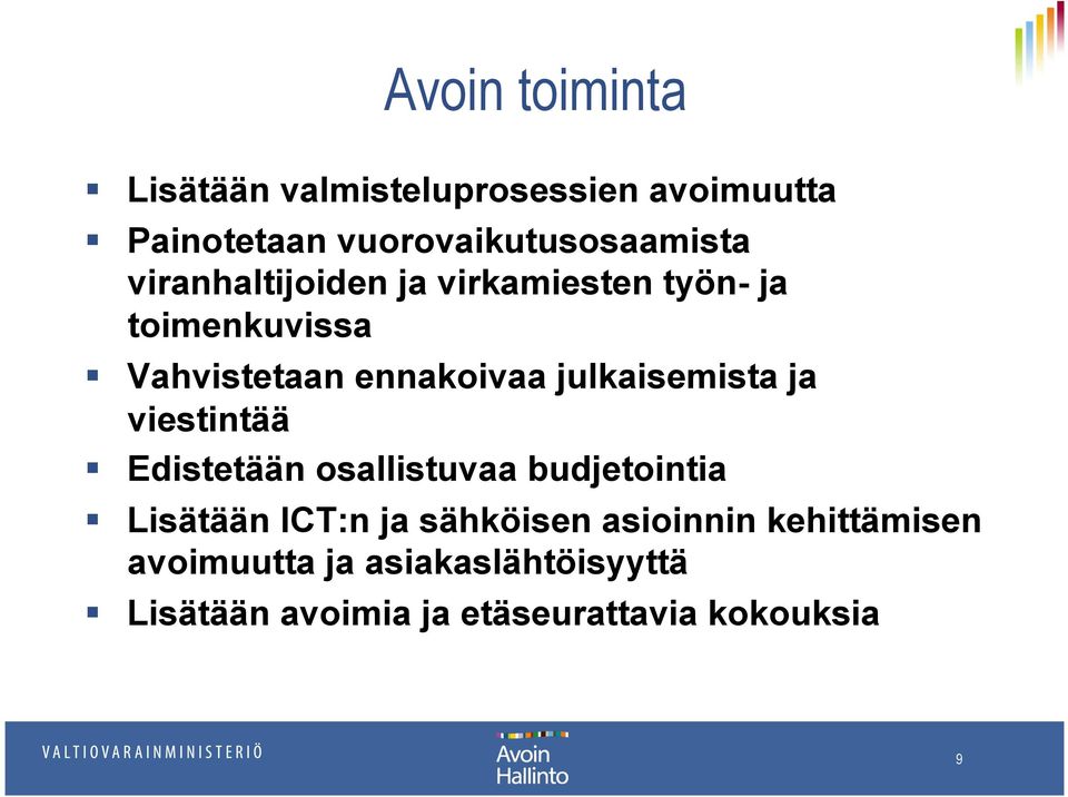 ja viestintää Edistetään osallistuvaa budjetointia Lisätään ICT:n ja sähköisen asioinnin