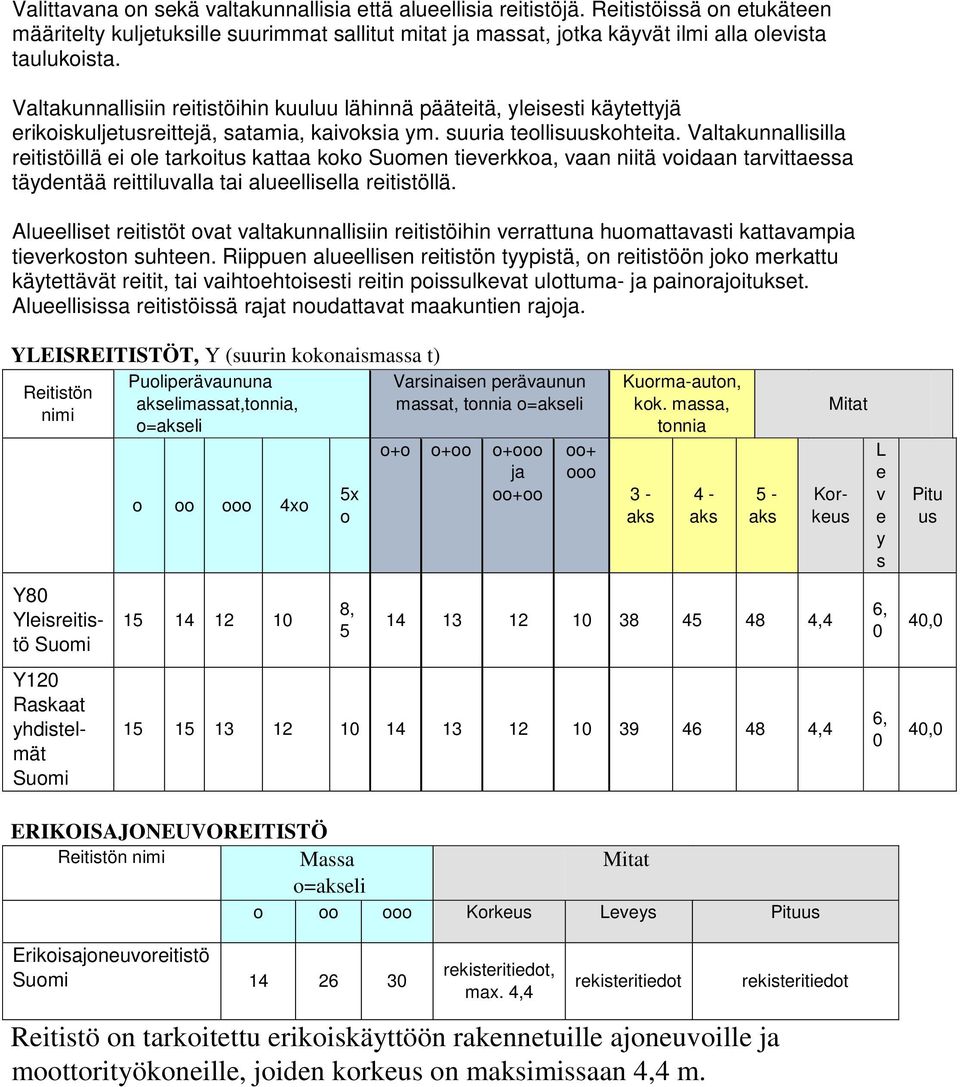 Valtakunnalliilla reititöillä ei ole tarkoitu kattaa koko Suomen tieverkkoa, vaan niitä voidaan tarvittaea täydentää reittiluvalla tai alueelliella reititöllä.