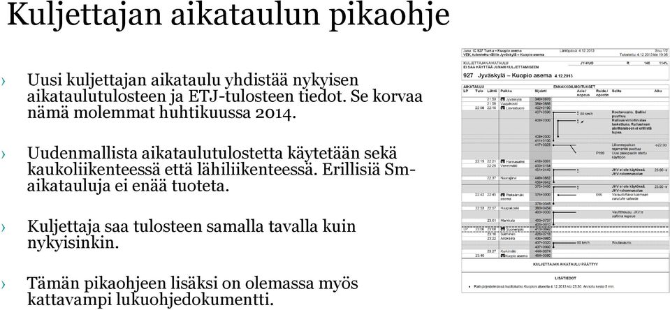 Uudenmallista aikataulutulostetta käytetään sekä kaukoliikenteessä että lähiliikenteessä.