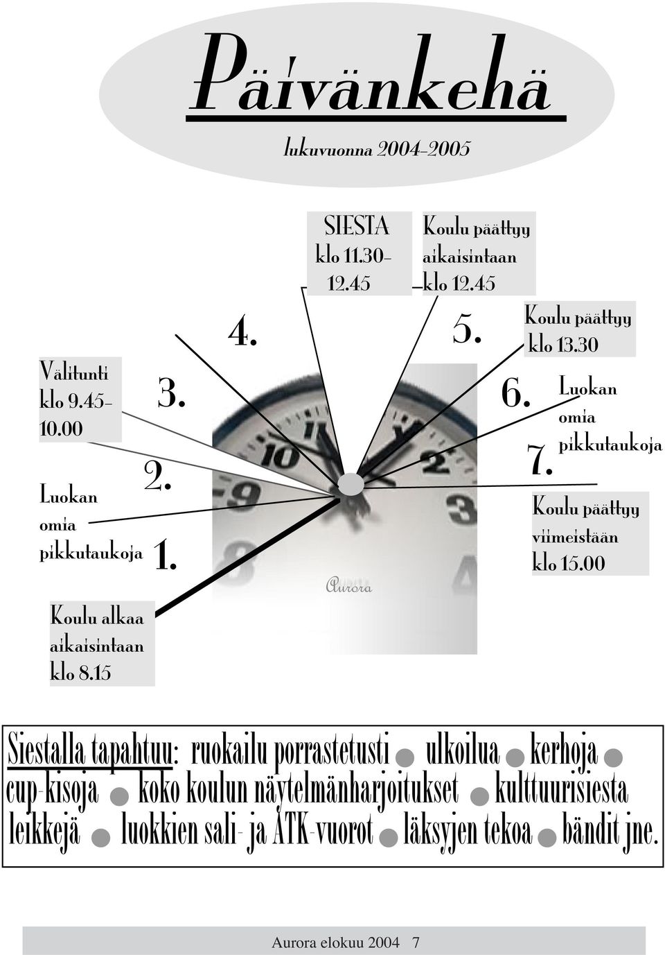 Luokan omia pikkutaukoja Koulu päättyy viimeistään klo 15.