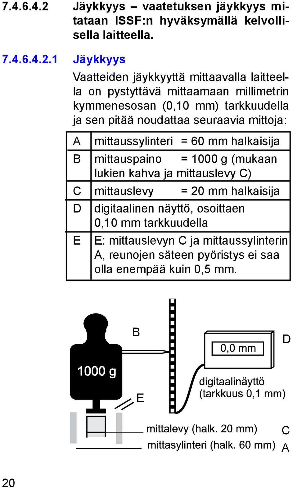 1 Jäykkyys Vaatteiden jäykkyyttä mittaavalla laitteella on pystyttävä mittaamaan millimetrin kymmenesosan (0,10 mm) tarkkuudella ja sen pitää