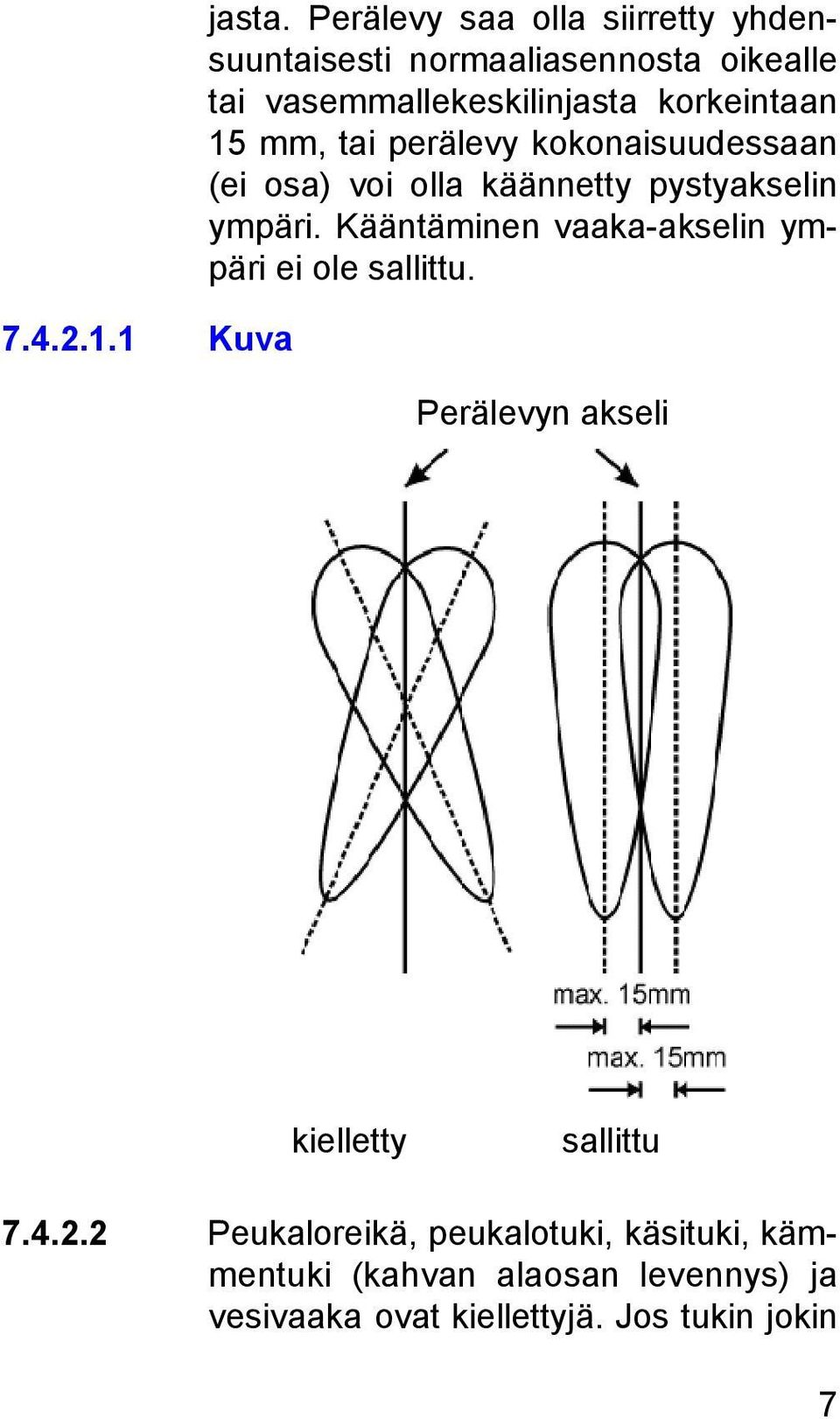 korkeintaan 15 mm, tai perälevy kokonaisuudessaan (ei osa) voi olla käännetty pystyakselin ympäri.