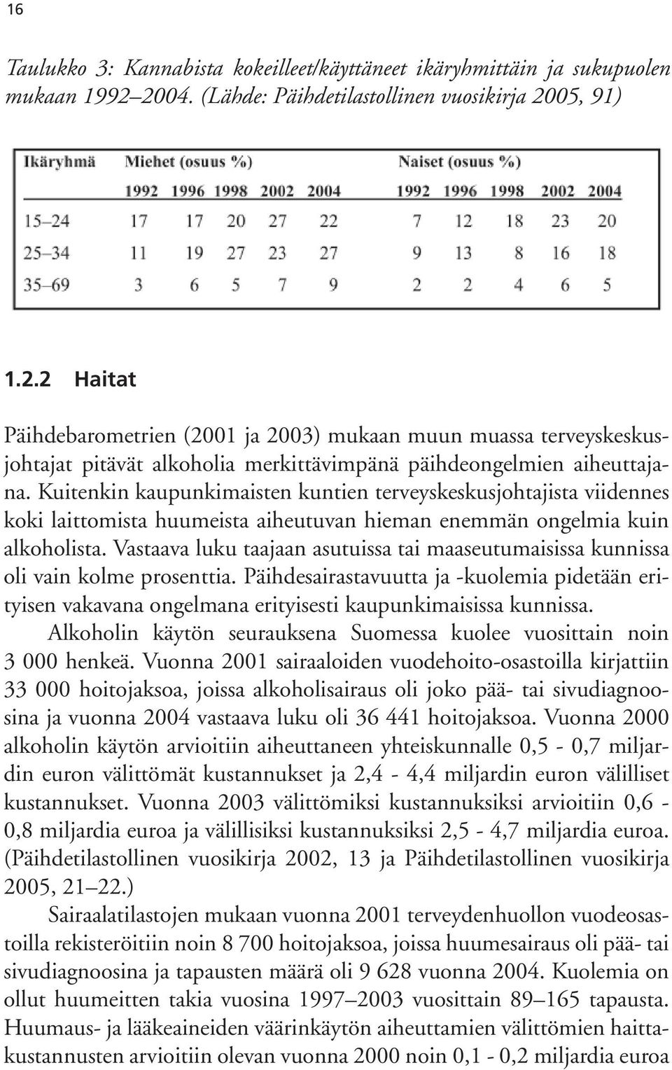 Kuitenkin kaupunkimaisten kuntien terveyskeskusjohtajista viidennes koki laittomista huumeista aiheutuvan hieman enemmän ongelmia kuin alkoholista.