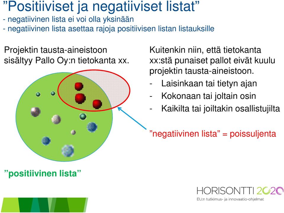 Kuitenkin niin, että tietokanta xx:stä punaiset pallot eivät kuulu projektin tausta-aineistoon.