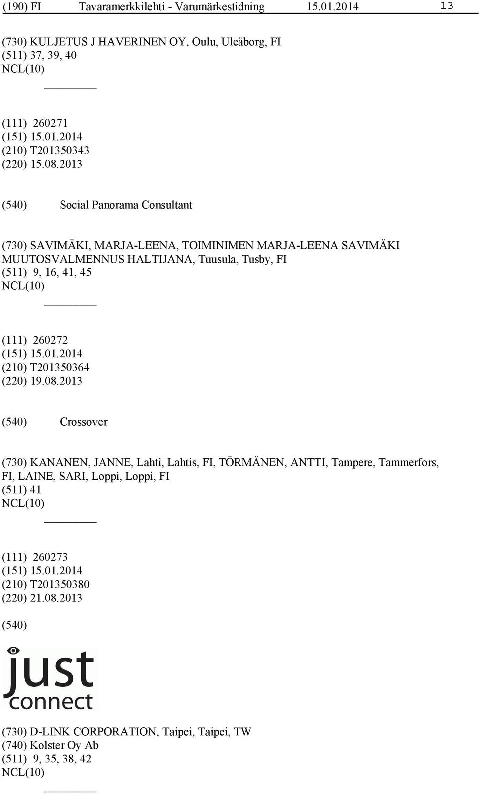 2013 Social Panorama Consultant (730) SAVIMÄKI, MARJA-LEENA, TOIMINIMEN MARJA-LEENA SAVIMÄKI MUUTOSVALMENNUS HALTIJANA, Tuusula, Tusby, FI (511) 9, 16, 41, 45