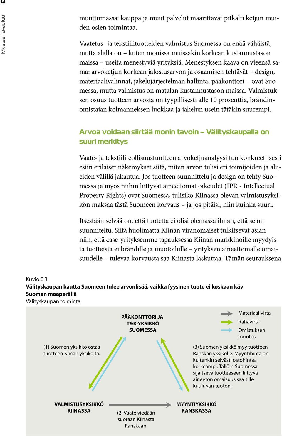 Menestyksen kaava on yleensä sama: arvoketjun korkean jalostusarvon ja osaamisen tehtävät design, materiaalivalinnat, jakelujärjestelmän hallinta, pääkonttori ovat Suomessa, mutta valmistus on