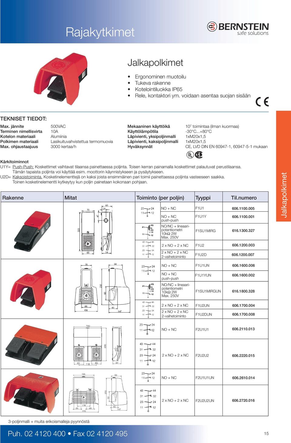 ..+80 C Kotelon materiaali Alumiinia Läpivienti, yksipoljinmalli 1xM20x1,5 Polkimen materiaali Lasikuituvahvistettua termomuovia Läpivienti, kaksipoljinmalli 1xM20x1,5 Max.