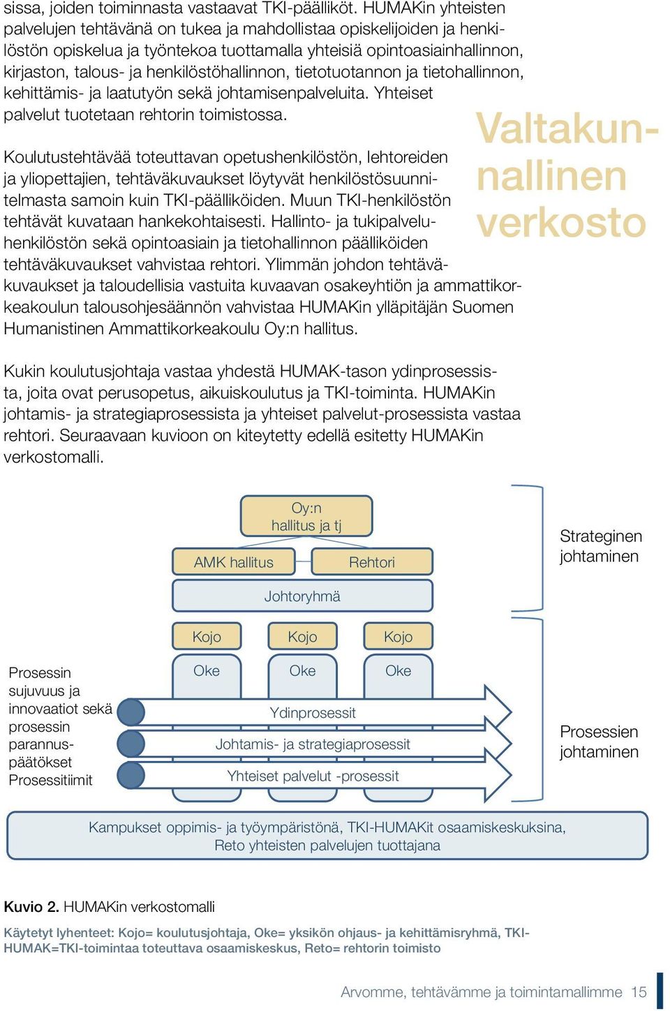 henkilöstöhallinnon, tietotuotannon ja tietohallinnon, kehittämis- ja laatutyön sekä johtamisenpalveluita. Yhteiset palvelut tuotetaan rehtorin toimistossa.