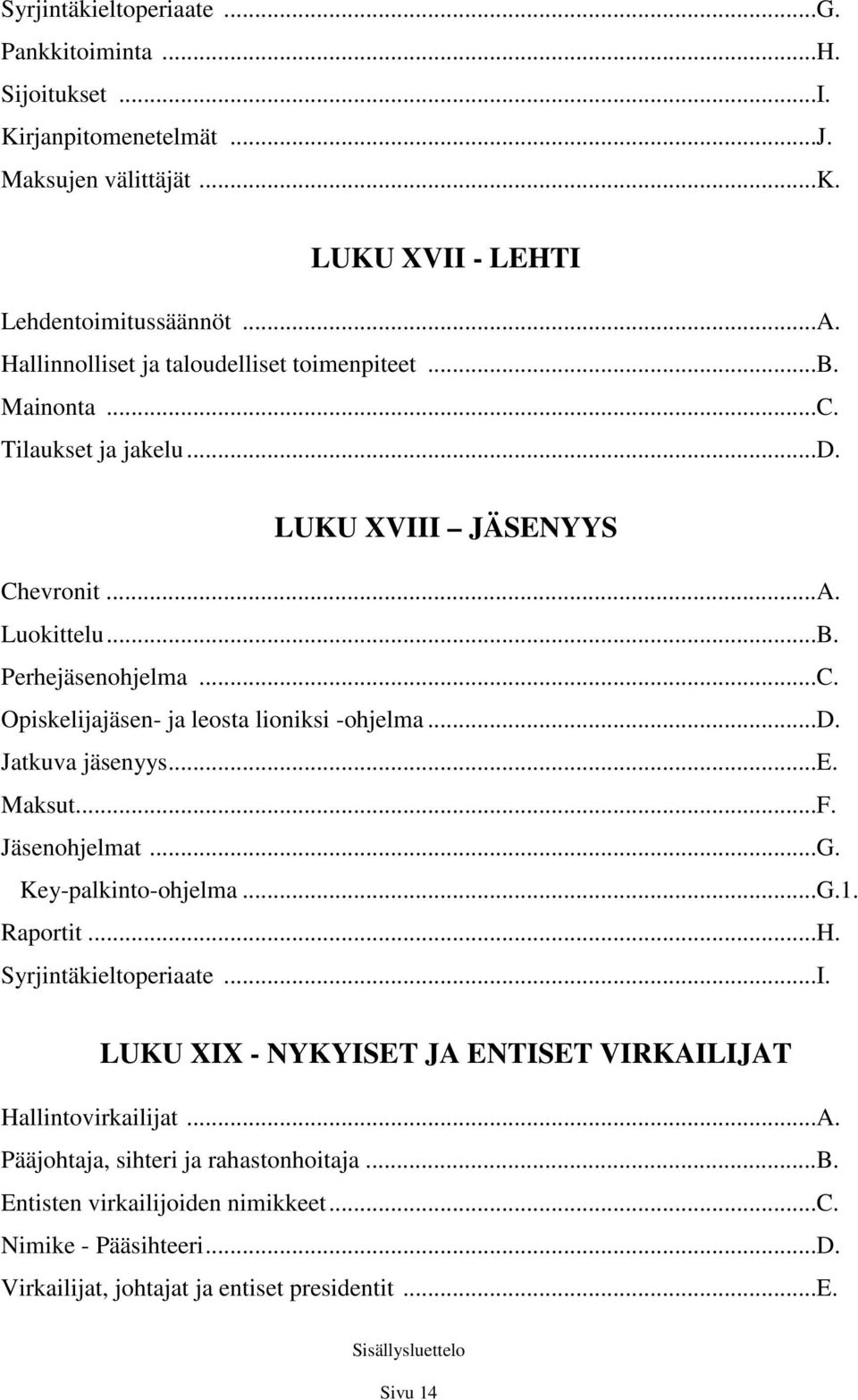 ..d. Jatkuva jäsenyys...e. Maksut...F. Jäsenohjelmat...G. Key-palkinto-ohjelma...G.1. Raportit...H. Syrjintäkieltoperiaate...I.