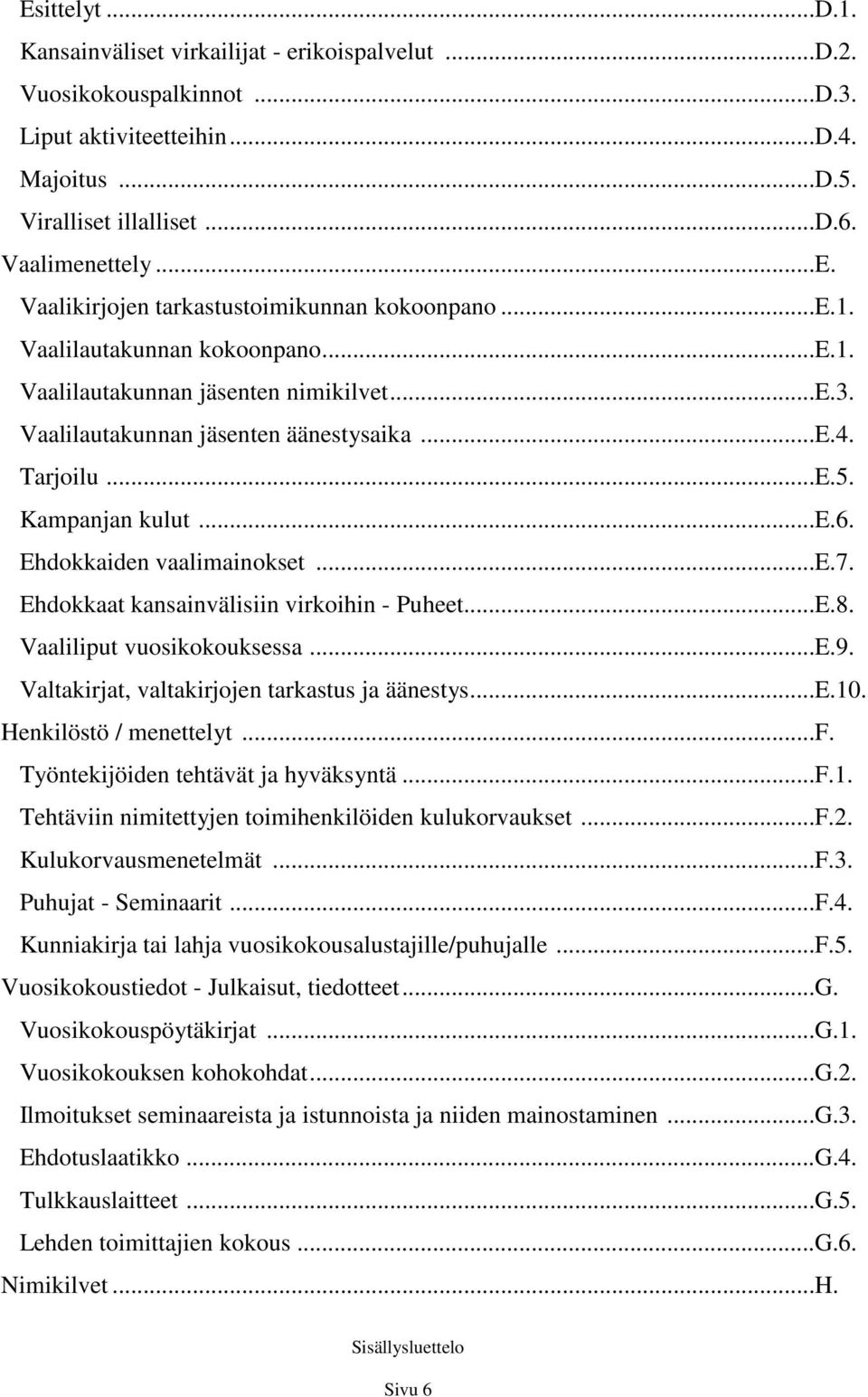 Ehdokkaat kansainvälisiin virkoihin - Puheet...E.8. Vaaliliput vuosikokouksessa...e.9. Valtakirjat, valtakirjojen tarkastus ja äänestys...e.10. Henkilöstö / menettelyt...f.