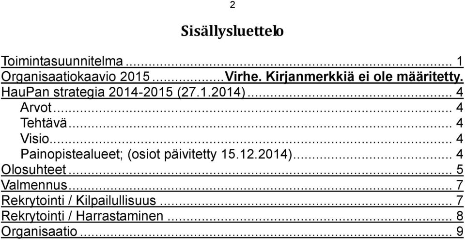 .. 4 Tehtävä... 4 Visio... 4 Painopistealueet; (osiot päivitetty 15.12.2014).