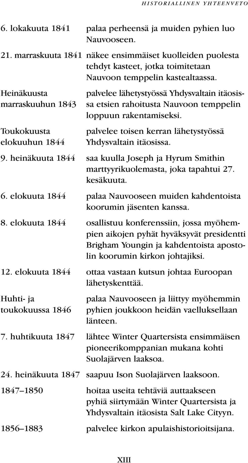 Heinäkuusta marraskuuhun 1843 Toukokuusta elokuuhun 1844 palvelee lähetystyössä Yhdysvaltain itäosissa etsien rahoitusta Nauvoon temppelin loppuun rakentamiseksi.