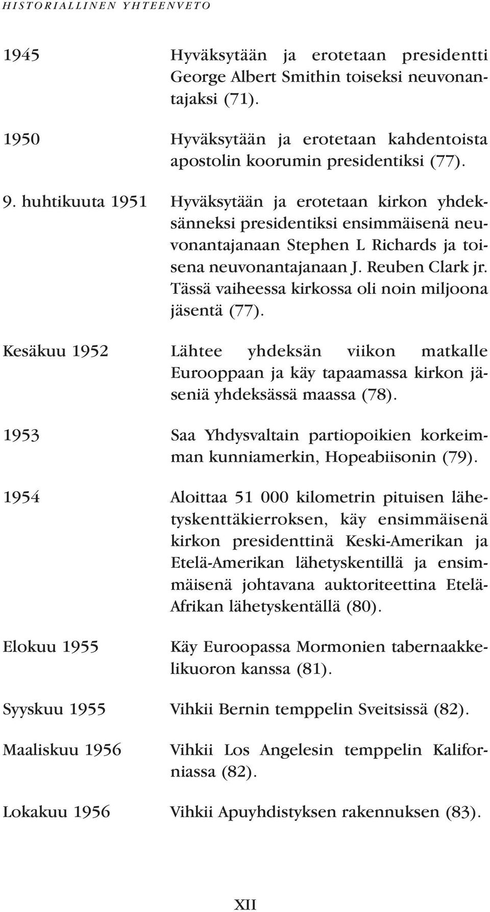 huhtikuuta 1951 Hyväksytään ja erotetaan kirkon yhdeksänneksi presidentiksi ensimmäisenä neuvonantajanaan Stephen L Richards ja toisena neuvonantajanaan J. Reuben Clark jr.