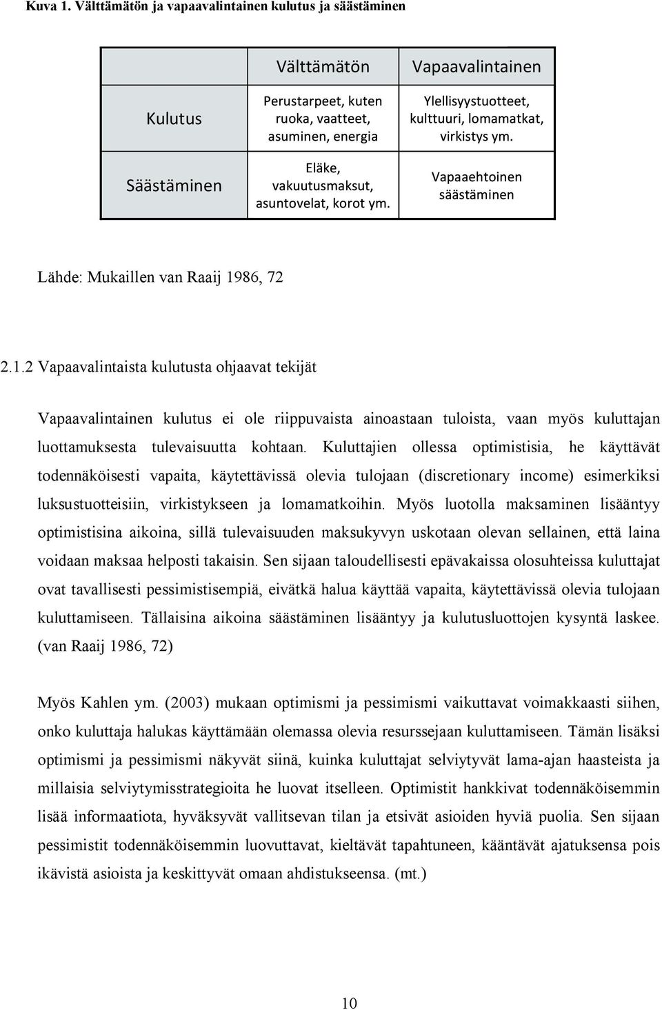 86, 72 2.1.2 Vapaavalintaista kulutusta ohjaavat tekijät Vapaavalintainen kulutus ei ole riippuvaista ainoastaan tuloista, vaan myös kuluttajan luottamuksesta tulevaisuutta kohtaan.