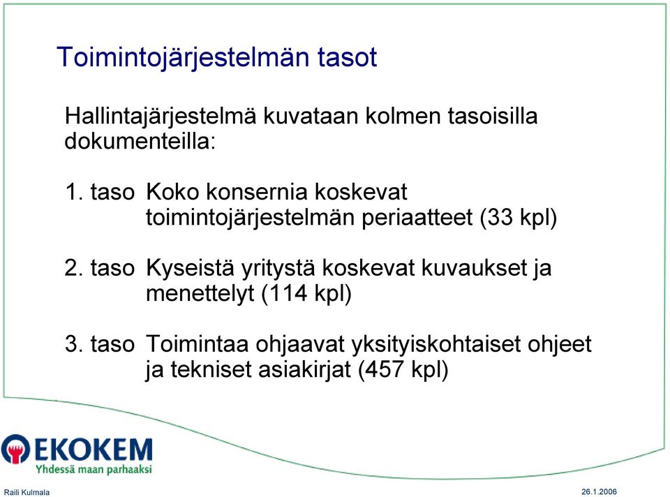 taso Koko konsernia koskevat toimintojärjestelmän periaatteet (33 kpl) 2.