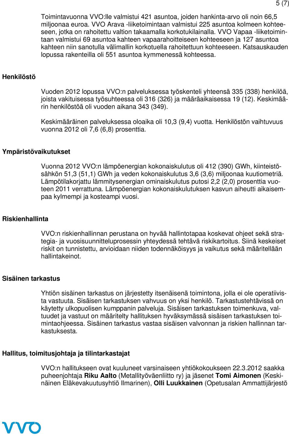 VVO Vapaa -liiketoimintaan valmistui 69 asuntoa kahteen vapaarahoitteiseen kohteeseen ja 127 asuntoa kahteen niin sanotulla välimallin korkotuella rahoitettuun kohteeseen.