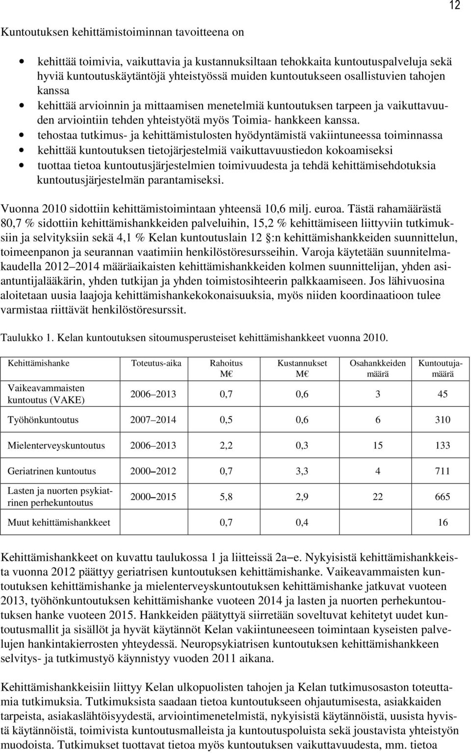tehostaa tutkimus- ja kehittämistulosten hyödyntämistä vakiintuneessa toiminnassa kehittää kuntoutuksen tietojärjestelmiä vaikuttavuustiedon kokoamiseksi tuottaa tietoa kuntoutusjärjestelmien