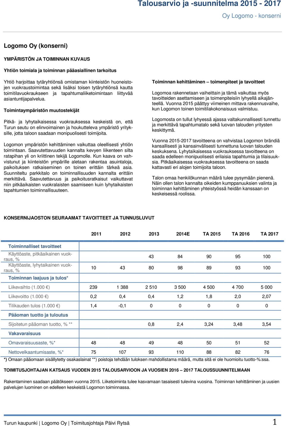 Toimintaympäristön muutostekijät Pitkä- ja lyhytaikaisessa vuokrauksessa keskeistä on, että Turun seutu on elinvoimainen ja houkutteleva ympäristö yrityksille, jotta taloon saadaan monipuolisesti