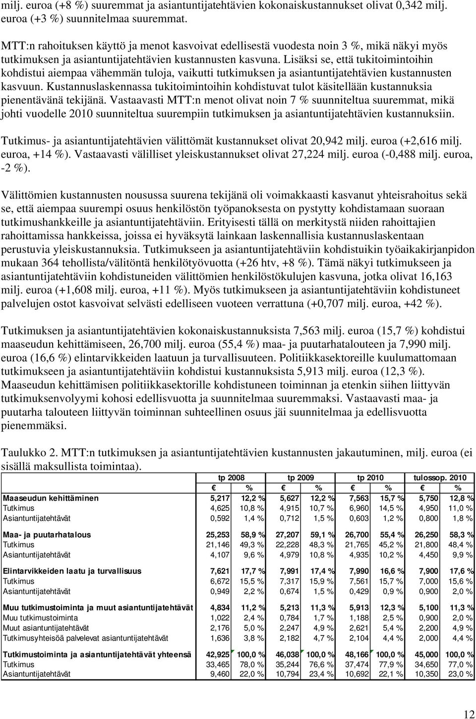 Lisäksi se, että tukitoimintoihin kohdistui aiempaa vähemmän tuloja, vaikutti tutkimuksen ja asiantuntijatehtävien kustannusten kasvuun.