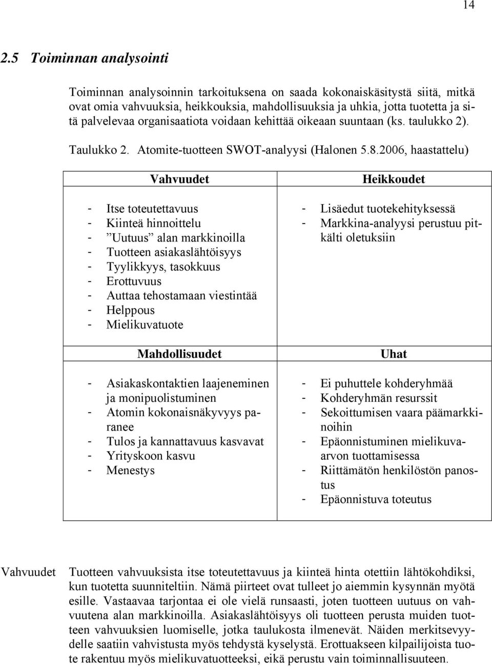 2006, haastattelu) Vahvuudet - Itse toteutettavuus - Kiinteä hinnoittelu - Uutuus alan markkinoilla - Tuotteen asiakaslähtöisyys - Tyylikkyys, tasokkuus - Erottuvuus - Auttaa tehostamaan viestintää -