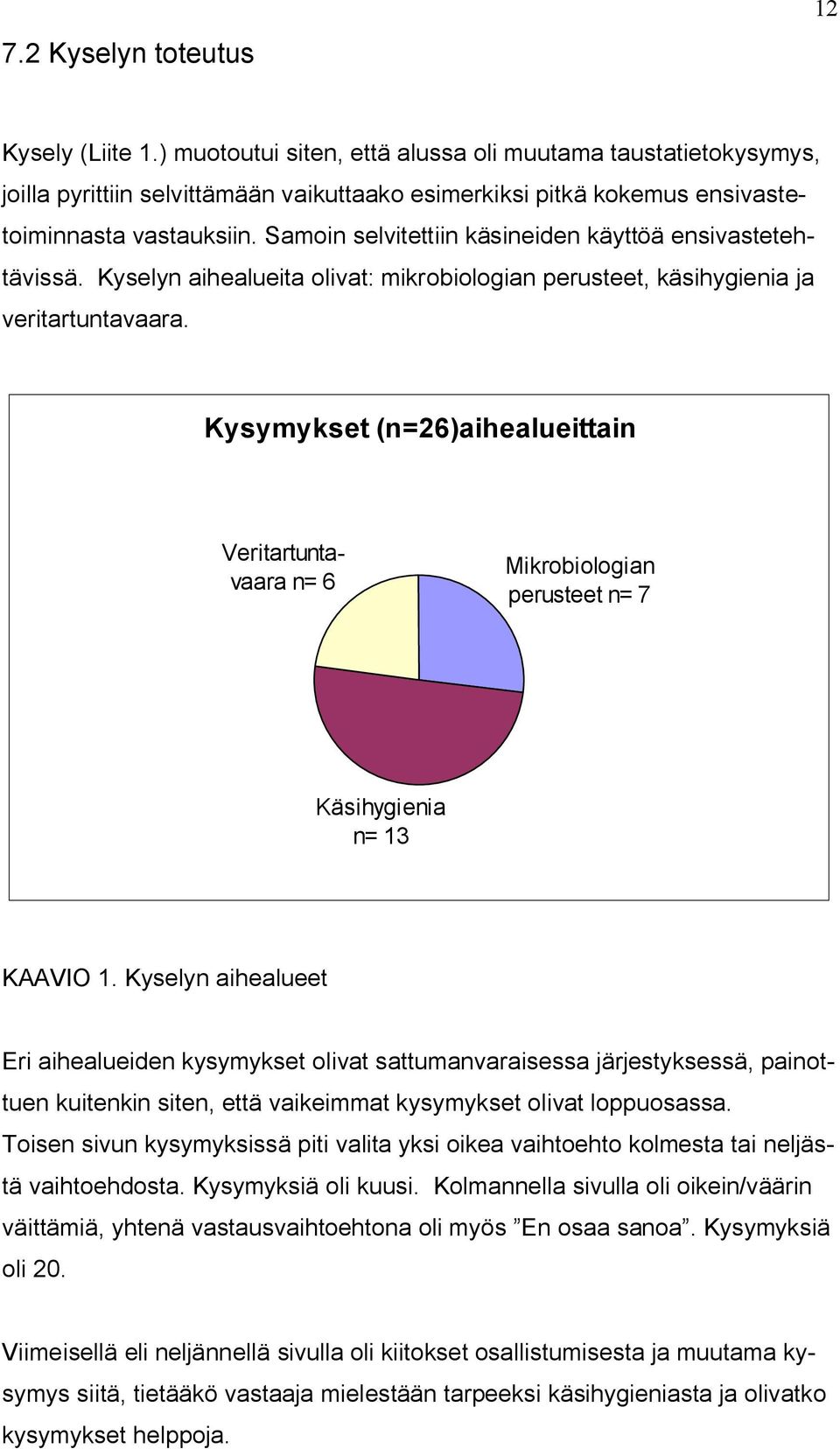 Samoin selvitettiin käsineiden käyttöä ensivastetehtävissä. Kyselyn aihealueita olivat: mikrobiologian perusteet, käsihygienia ja veritartuntavaara.