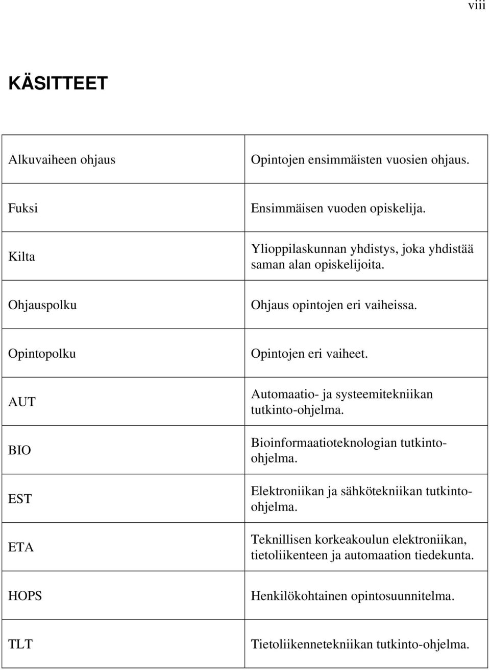 Opintopolku Opintojen eri vaiheet. AUT BIO EST ETA Automaatio- ja systeemitekniikan tutkinto-ohjelma. Bioinformaatioteknologian tutkintoohjelma.