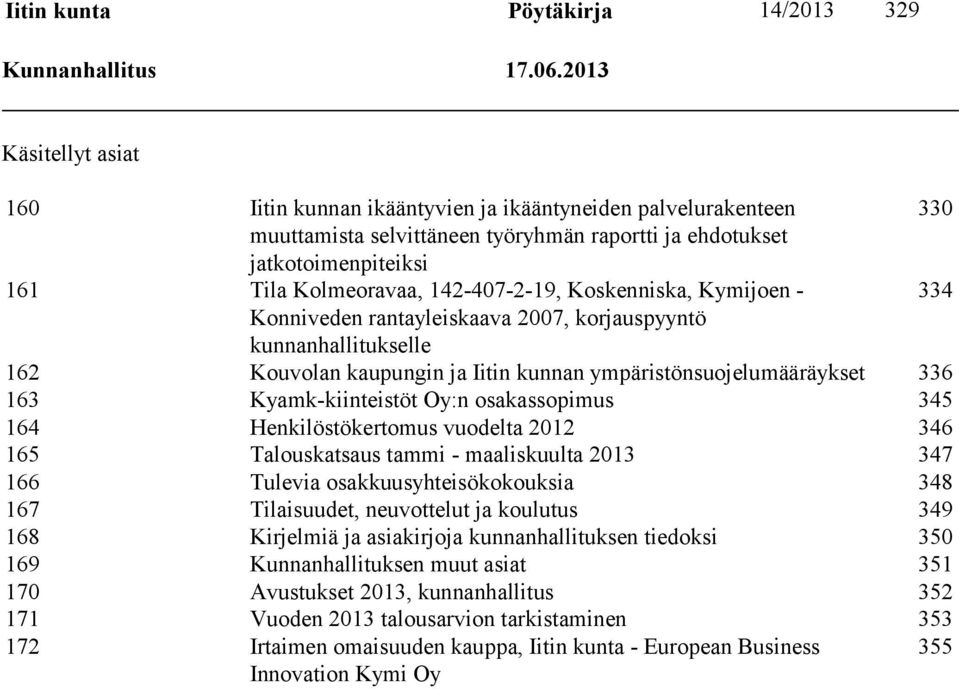 142-407-2-19, Koskenniska, Kymijoen - 334 Konniveden rantayleiskaava 2007, korjauspyyntö kunnanhallitukselle 162 Kouvolan kaupungin ja Iitin kunnan ympäristönsuojelumääräykset 336 163