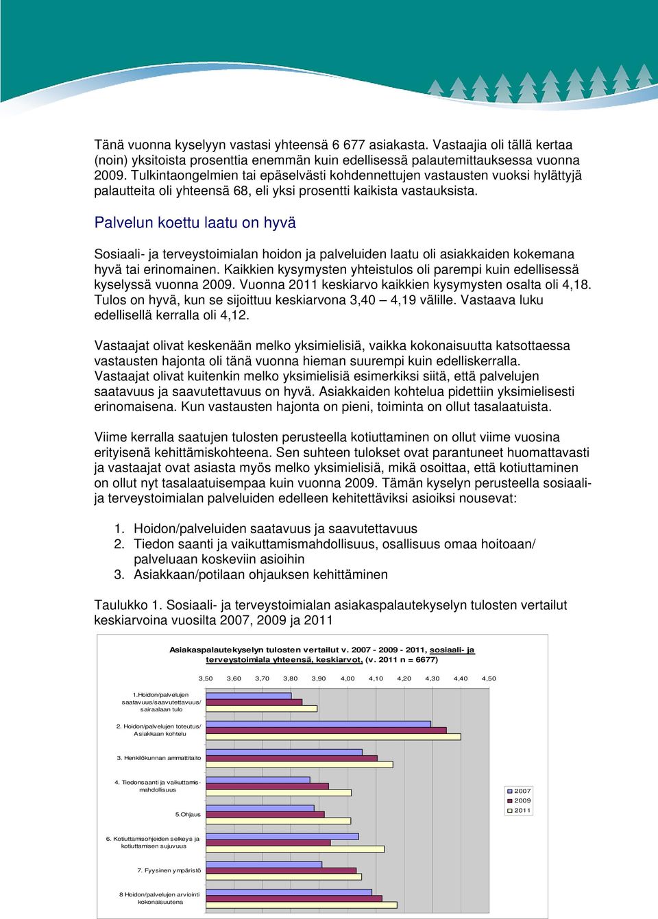 Palvelun koettu laatu on hyvä Sosiaali- ja terveystoimialan hoidon ja palveluiden laatu oli asiakkaiden kokemana hyvä tai erinomainen.