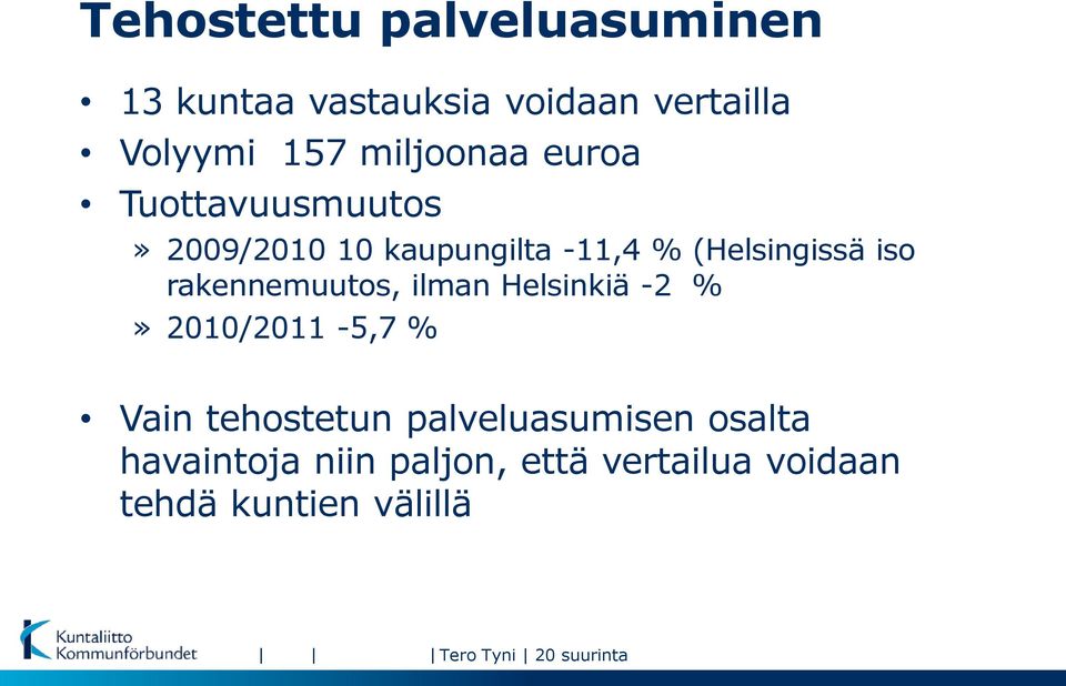 rakennemuutos, ilman Helsinkiä -2 %» 2010/2011-5,7 % Vain tehostetun palveluasumisen
