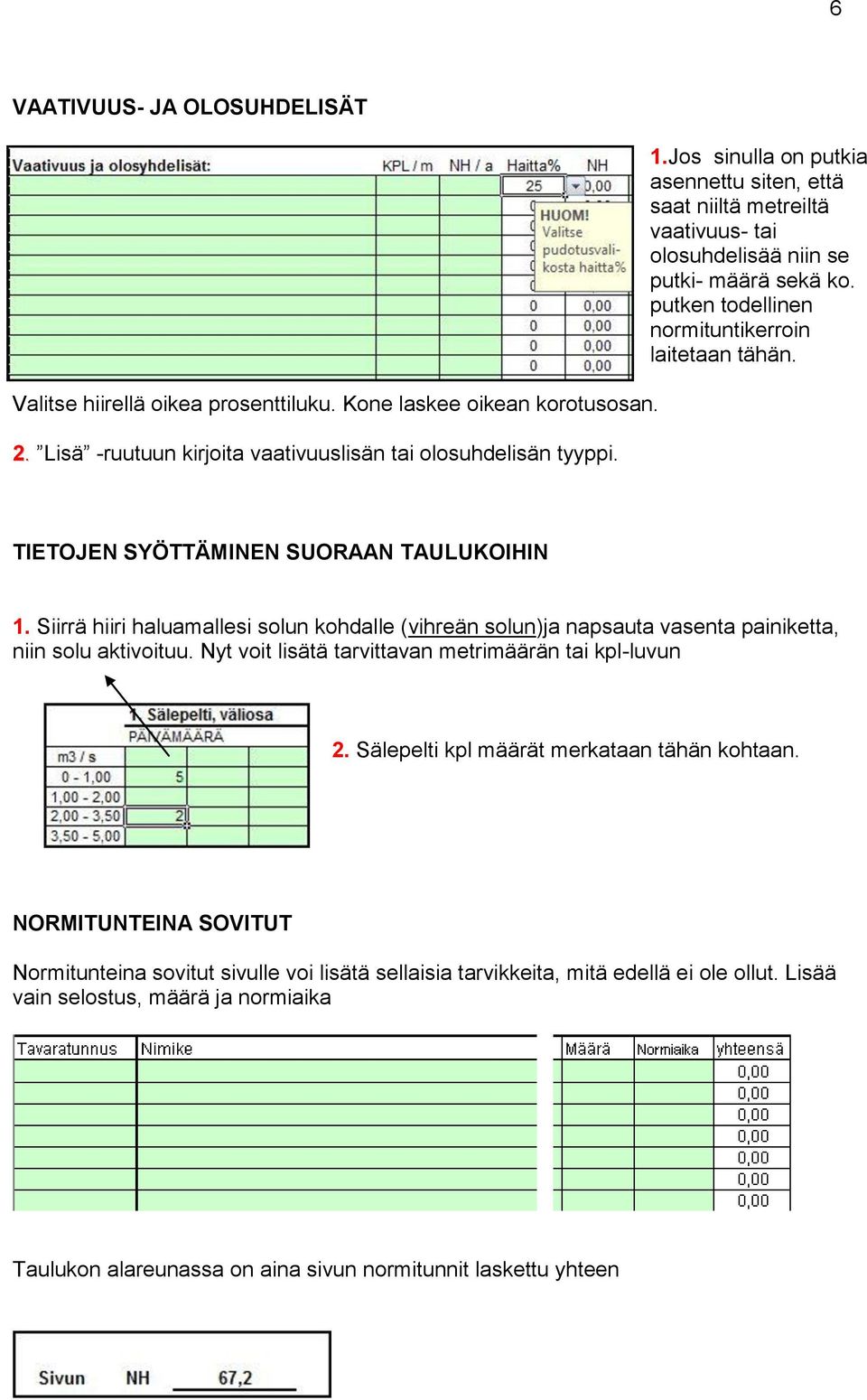 TIETOJEN SYÖTTÄMINEN SUORAAN TAULUKOIHIN 1. Siirrä hiiri haluamallesi solun kohdalle (vihreän solun)ja napsauta vasenta painiketta, niin solu aktivoituu.