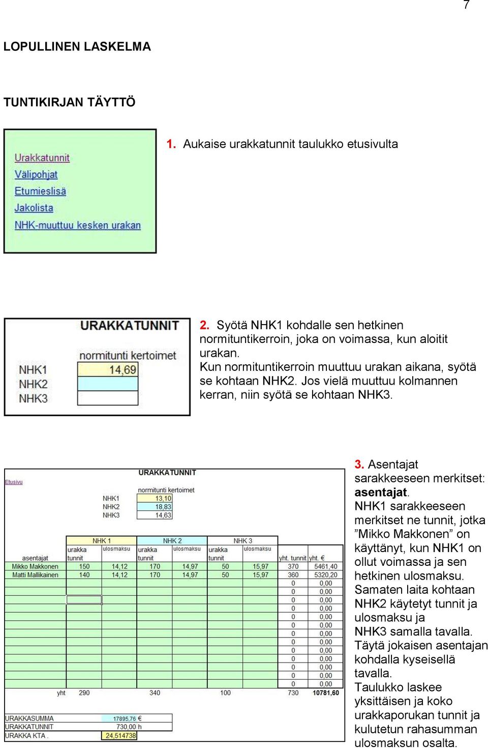 NHK1 sarakkeeseen merkitset ne tunnit, jotka Mikko Makkonen on käyttänyt, kun NHK1 on ollut voimassa ja sen hetkinen ulosmaksu.