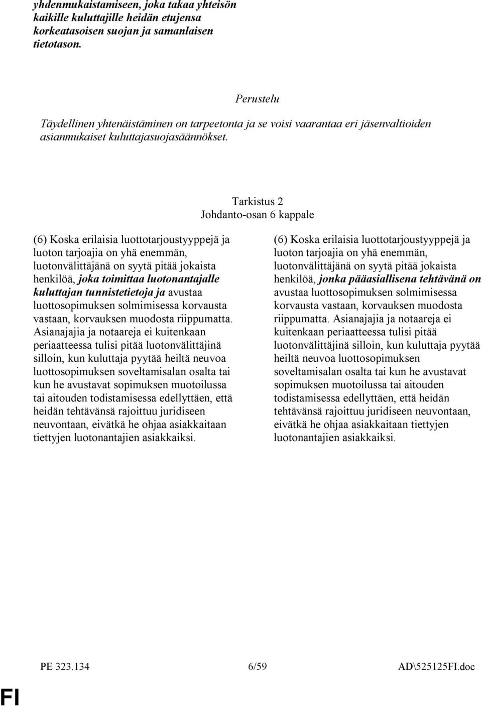 Tarkistus 2 Johdanto-osan 6 kappale (6) Koska erilaisia luottotarjoustyyppejä ja luoton tarjoajia on yhä enemmän, luotonvälittäjänä on syytä pitää jokaista henkilöä, joka toimittaa luotonantajalle