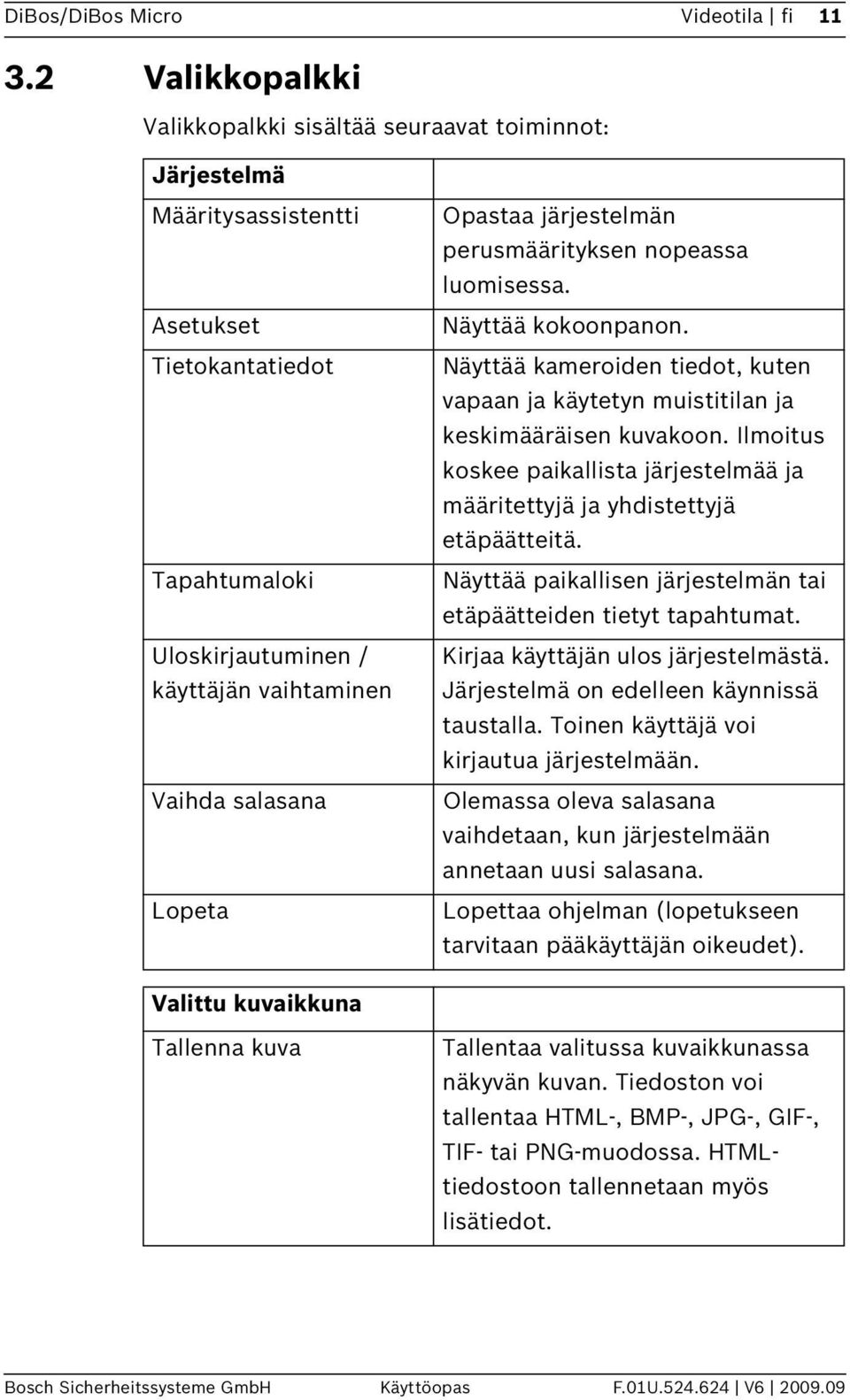 Opastaa järjestelmän perusmäärityksen nopeassa luomisessa. Näyttää kokoonpanon. Näyttää kameroiden tiedot, kuten vapaan ja käytetyn muistitilan ja keskimääräisen kuvakoon.