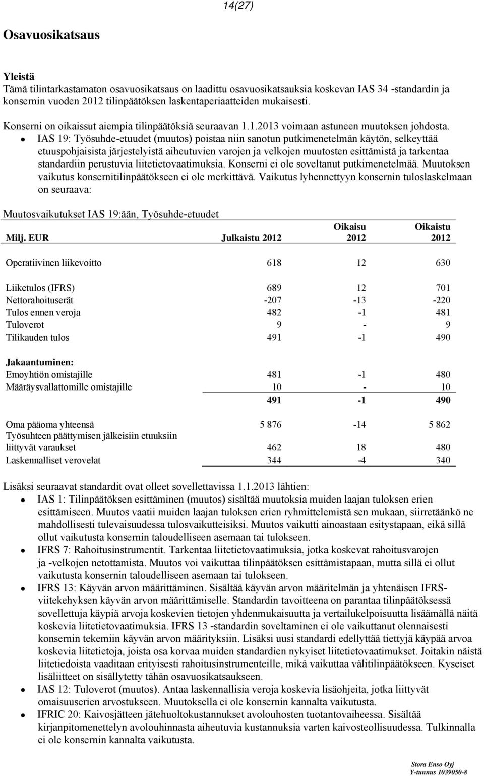 IAS 19: Työsuhde-etuudet (muutos) poistaa niin sanotun putkimenetelmän käytön, selkeyttää etuuspohjaisista järjestelyistä aiheutuvien varojen ja velkojen muutosten esittämistä ja tarkentaa