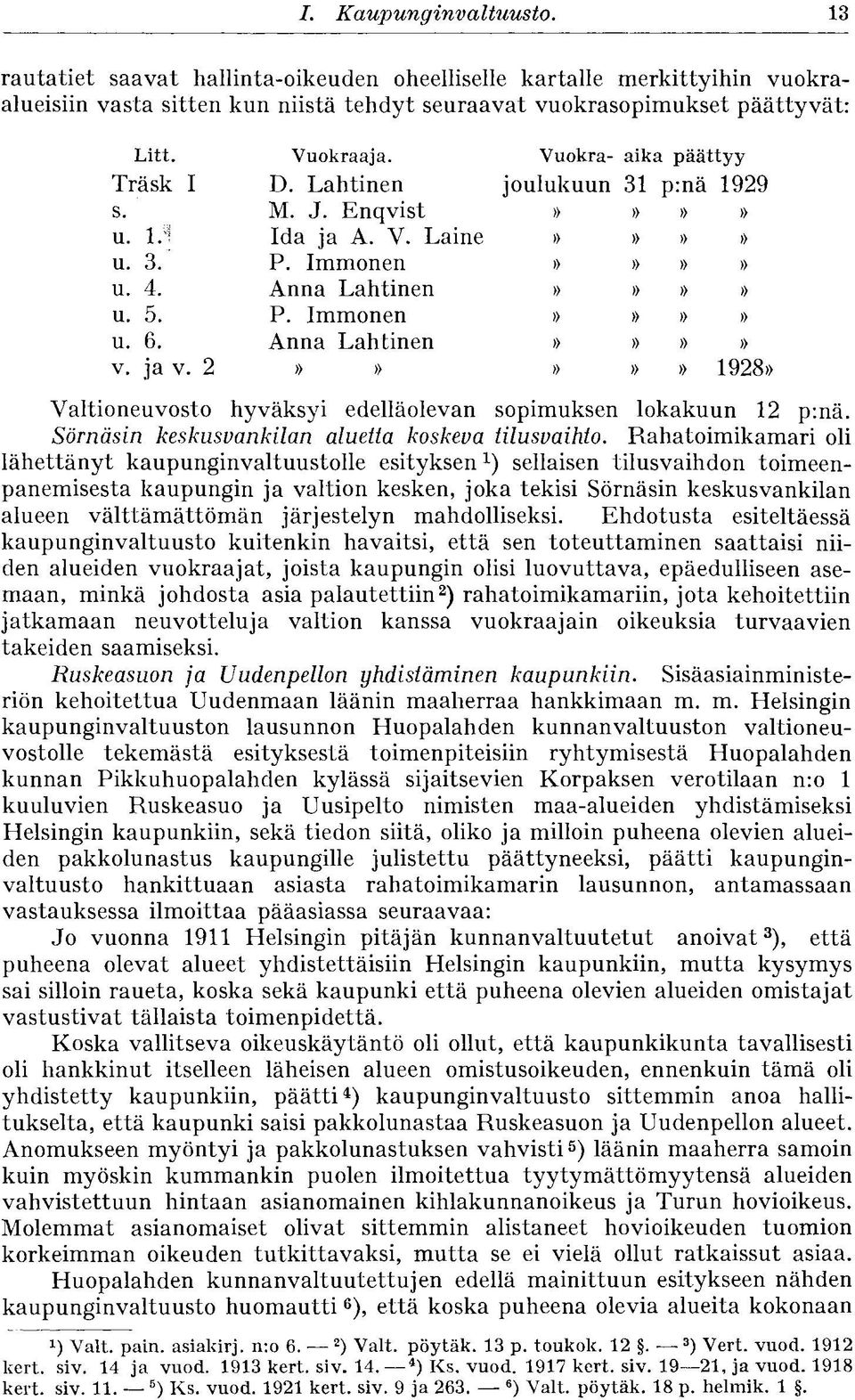 Anna Lahtinen»»»» v. ja v. 2»»»»» 1928» Valtioneuvosto hyväksyi edelläolevan sopimuksen lokakuun 12 p:nä. Sörnäsin keskusvankilan aluetta koskeva tilusvaihto.