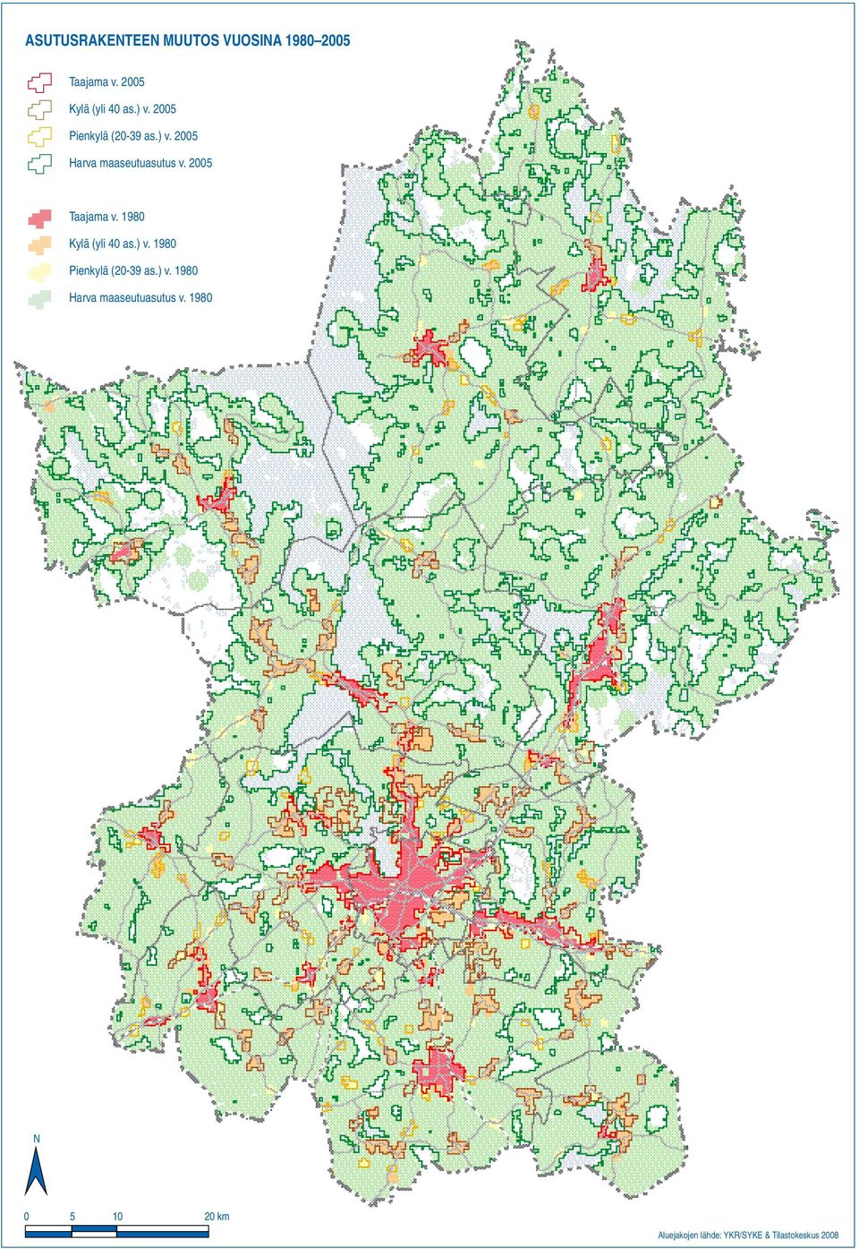 2005 Taajama v. 1980 Kylä (yli 40 as.) v. 1980 Pienkylä (20-39 as.) v. 1980 Harva maaseutuasutus v.
