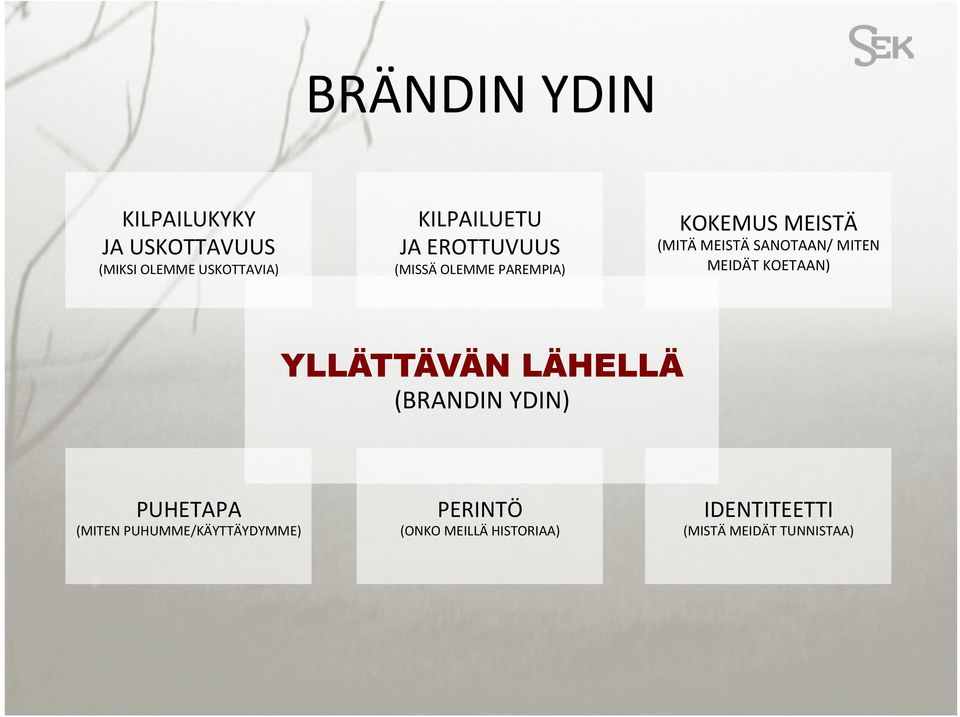 MITEN MEIDÄT KOETAAN) YLLÄTTÄVÄN LÄHELLÄ (BRANDIN YDIN) PUHETAPA (MITEN