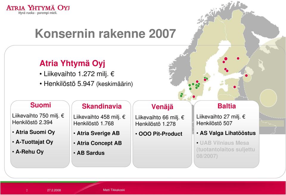 Henkilöstö 1.768 Liikevaihto 66 milj. Henkilöstö 1.278 Liikevaihto 27 milj.