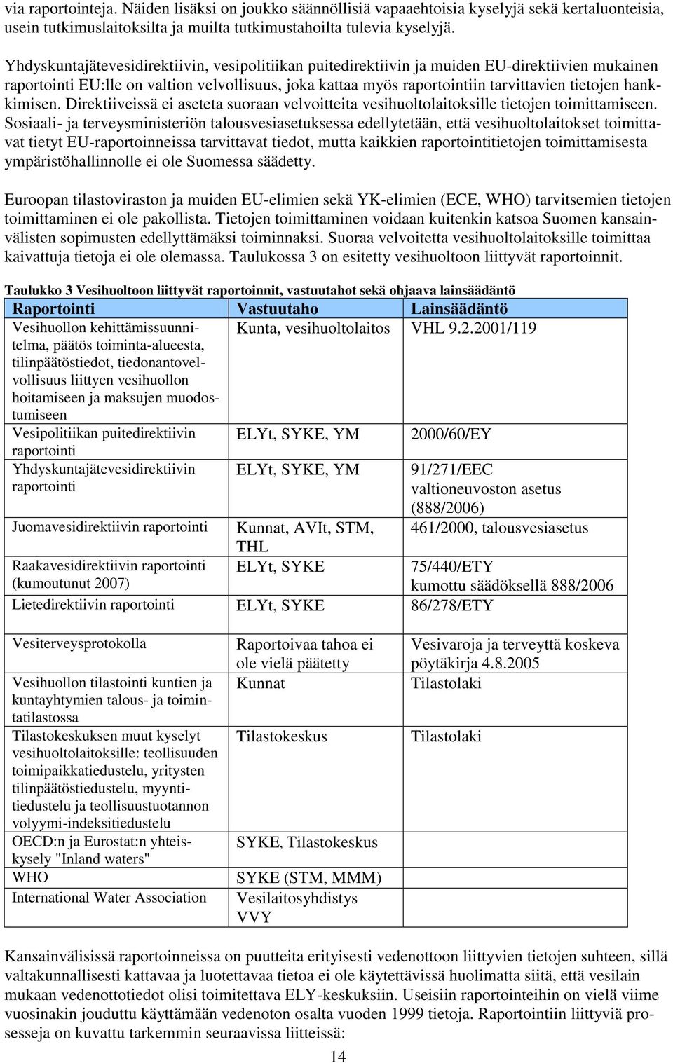 hankkimisen. Direktiiveissä ei aseteta suoraan velvoitteita vesihuoltolaitoksille tietojen toimittamiseen.