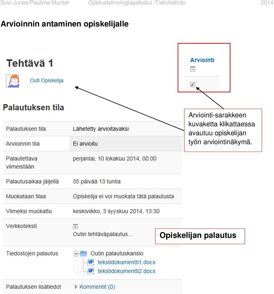 klikattaessa avautuu opiskelijan