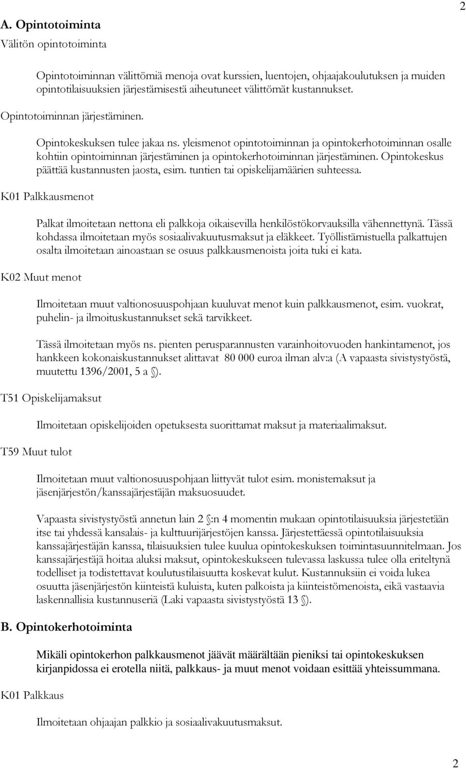 yleismenot opintotoiminnan ja opintokerhotoiminnan osalle kohtiin opintoiminnan järjestäminen ja opintokerhotoiminnan järjestäminen. Opintokeskus päättää kustannusten jaosta, esim.