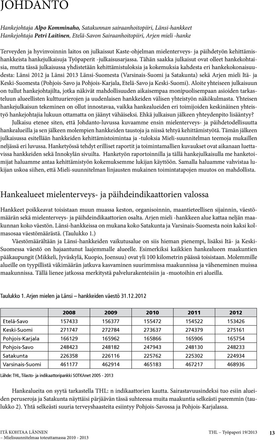 Tähän saakka julkaisut ovat olleet hankekohtaisia, mutta tässä julkaisussa yhdistetään kehittämistuloksia ja kokemuksia kahdesta eri hankekokonaisuudesta: Länsi 2012 ja Länsi 2013 Länsi-Suomesta