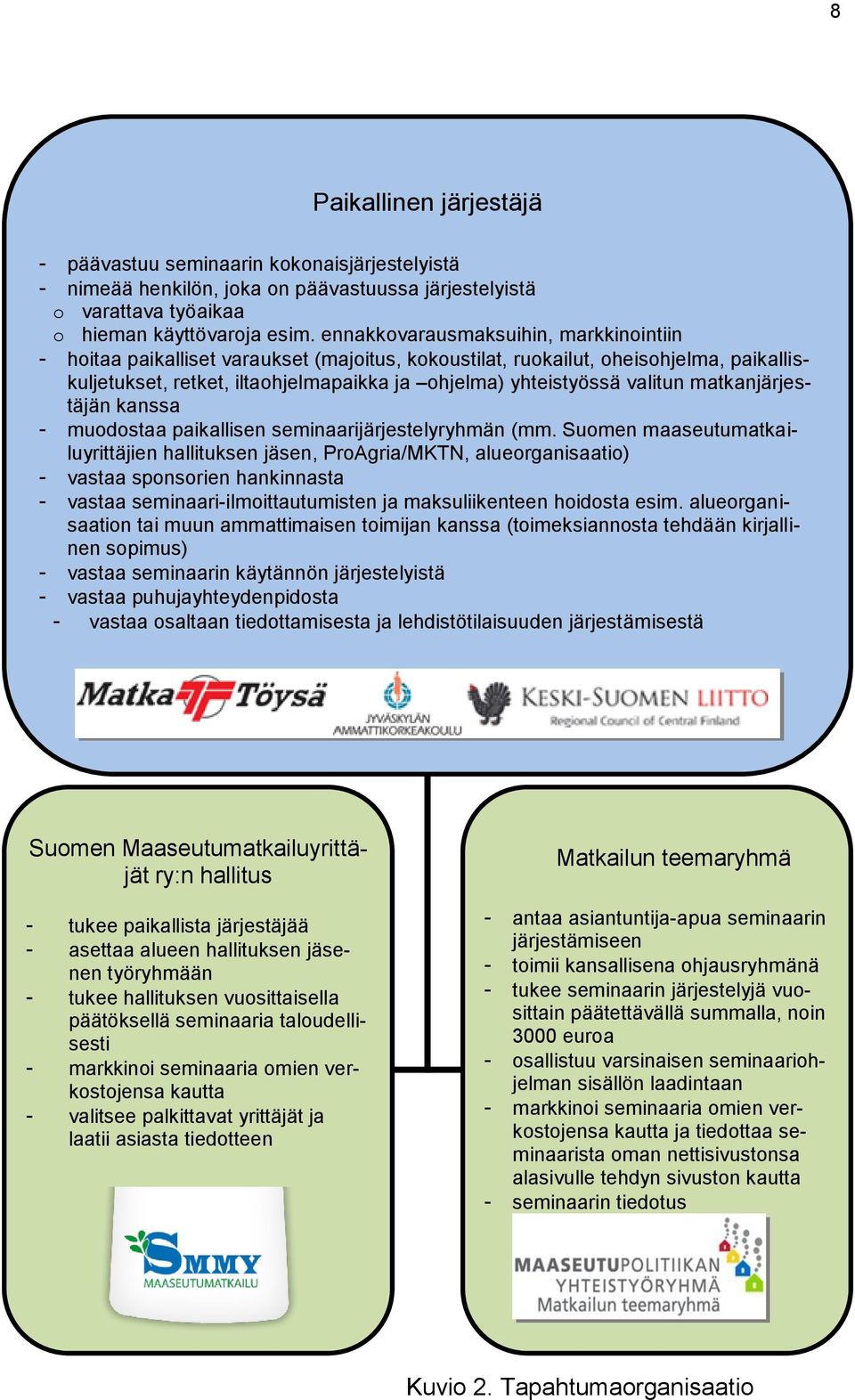 matkanjärjestäjän kanssa - muodostaa paikallisen seminaarijärjestelyryhmän (mm.